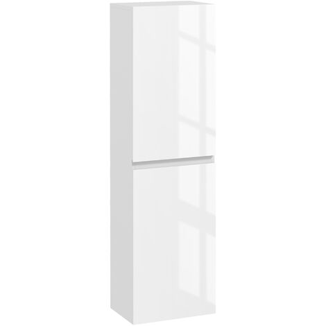 Meuble colonne rangement salle de bain style contemporain façade laquée 2 portes étagères blanc