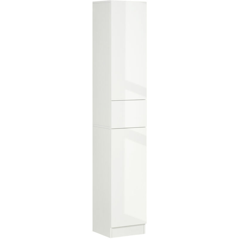 Meuble colonne salle de bain 2 portes 3 étagères tiroir façade blanc laqué