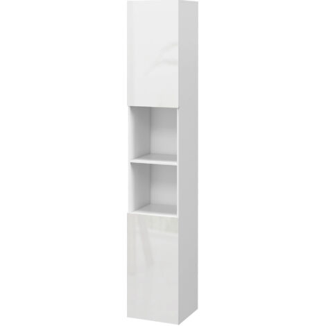 Meuble colonne salle de bain 2 portes étagères ajustables + 2 niches 30x30x181,5 cm blanc