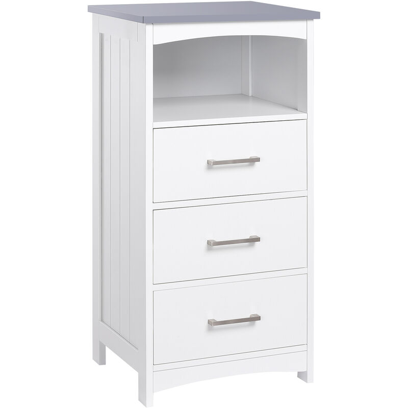 Meuble colonne salle de bain style contemporain - 3 tiroirs, niche - mdf blanc gris