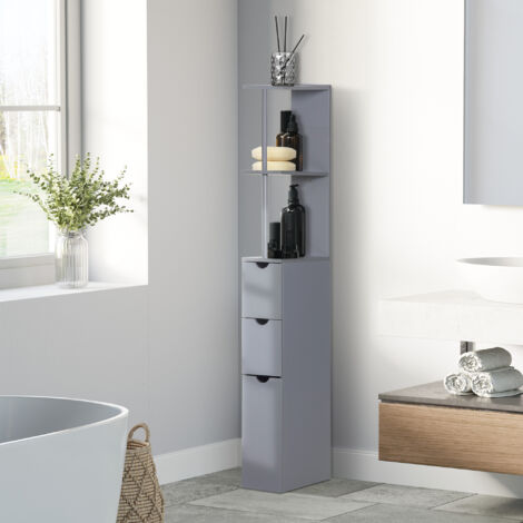 Meuble colonne salle de bain armoire de salle de bain avec tiroirs étagères ouvertes placard 15 x 33 x 136.8 cm gris
