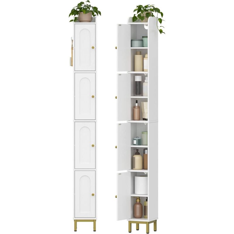 Meuble Colonne Salle de Bain, Colonne, Rangement avec 4 Portes, Armoire de Salle de Bain, Étagères Réglables, pour Salon, Chambre, Bureau