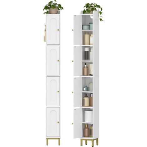 Meuble Colonne Salle de Bain, Colonne, Rangement avec 4 Portes, Armoire de Salle de Bain, Étagères Réglables, pour Salon, Chambre, Bureau