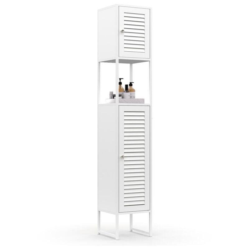 idmarket - meuble colonne salle de bain elena métal blanc 2 portes persiennes - blanc
