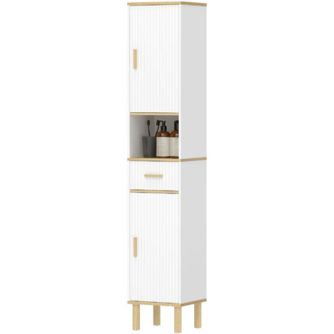 Meuble colonne salle de bain étroit blanc 2 portes tiroir compartiment ouvert rangement