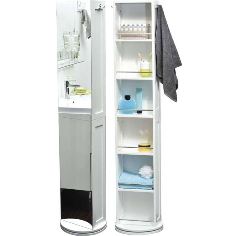 Colonne mdf pivotante avec miroir et niches de rangement - blanc - Tendance