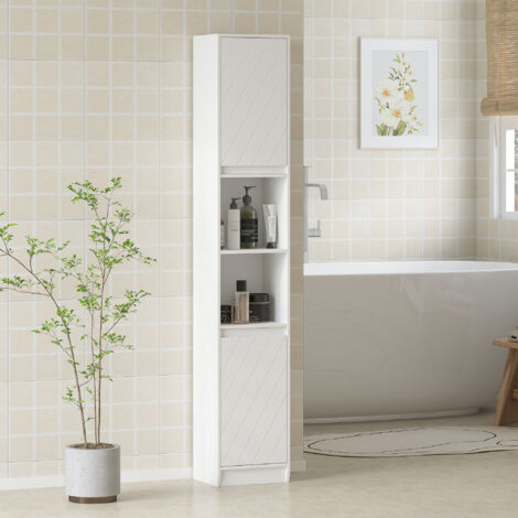 Meuble colonne salle de bain. meuble de rangement avec 2 portes. 2 compartiments ouverts. . 30 x 24 x 170 cm. blanc