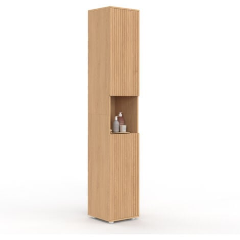 IDMARKET Meuble colonne salle de bain VICTOR 2 portes 1 niche effet lattes