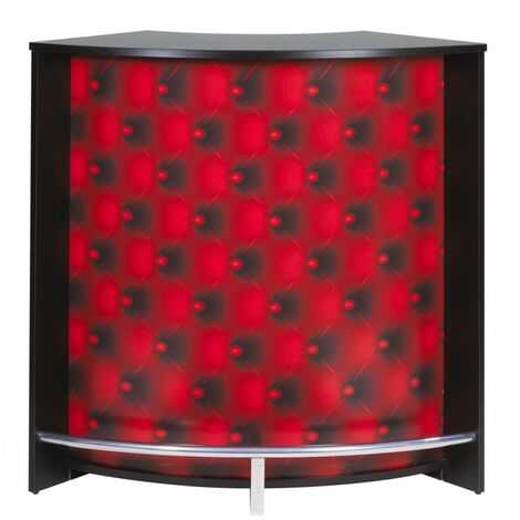 Meuble Comptoir Bar Noir 3 Niches Repose-Pieds Métal 106,9 x 104,8 x 53,3 cm - Coloris: Capitons Rouges 922