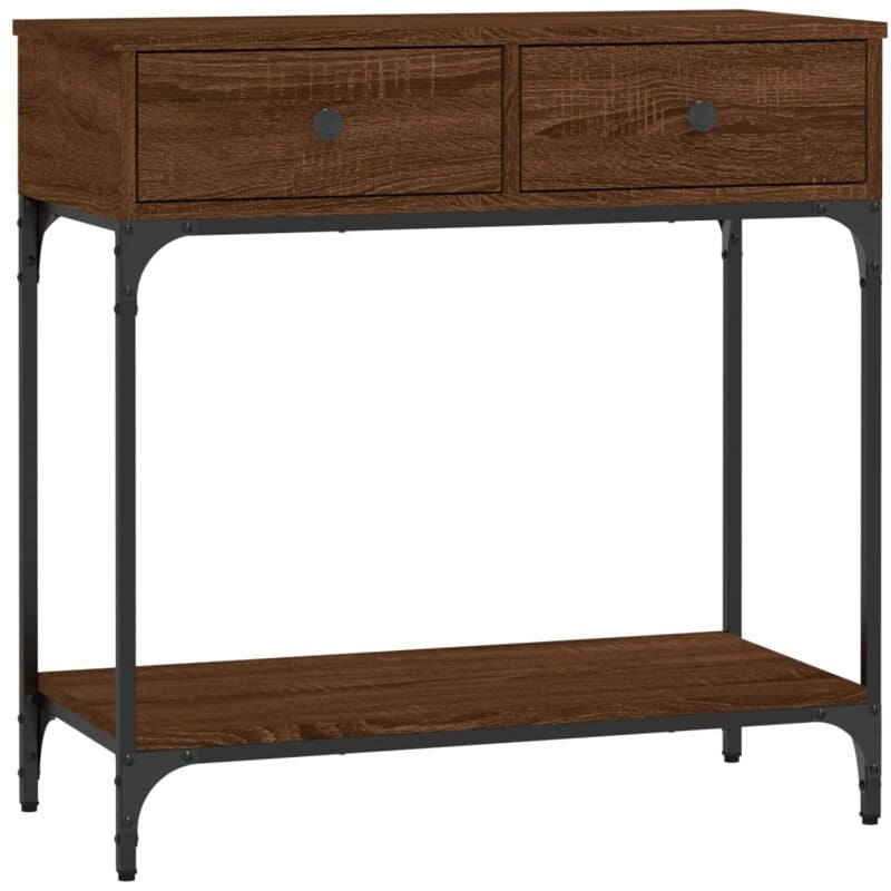 Décoshop26 - Meuble console d'entrée moderne avec tiroirs 75 x 34,5 x 75 cm bois d'ingénierie marron et métal DEC031883