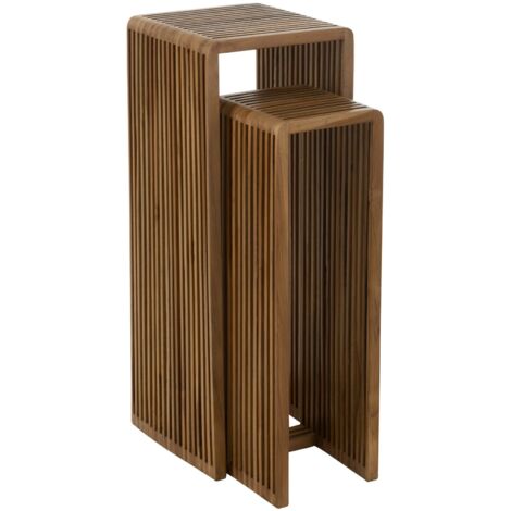 Meuble console gigogne cubique en teck lot de 2 Naturel 34x34x88 cm