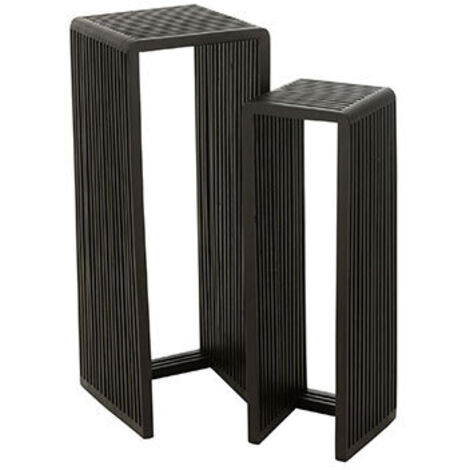 Meuble console gigogne cubique en teck lot de 2 Noir Mat 34x34x88 cm