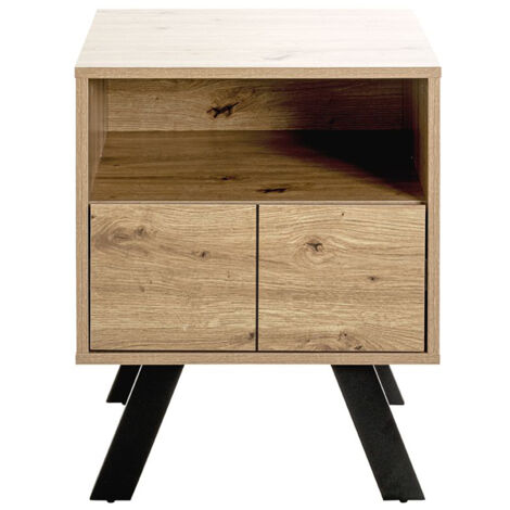 Meuble console, table console avec 1 tiroir en bois coloris chêne et métal noir -longueur 45 x profondeur 40 x hauteur 60 cm
