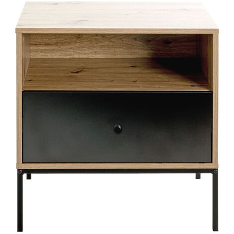 Meuble console, table console avec 1 tiroir en bois coloris chêne et métal noir -longueur 55 x profondeur 42 x hauteur 60 cm