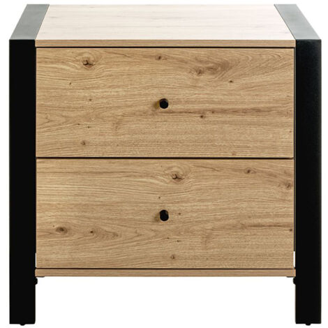 Meuble console, table console avec 2 tiroirs en bois coloris chêne et métal noir -longueur 60 x profondeur 42 x hauteur 60 cm