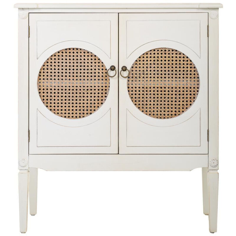 Pegane - Meuble console, table console en bois avec 2 portes coloris blanc, naturel - Longueur 80 x Profondeur 38 x Hauteur 90 cm