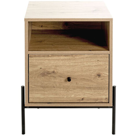 Meuble console, table console en bois coloris chêne clair et métal coloris noir  -longueur 45 x profondeur 47 x hauteur 60 cm