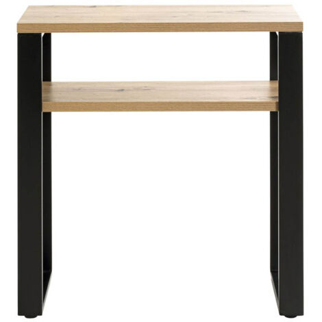Meuble console, table console en bois coloris chêne et métal noir  -longueur 70 x profondeur 28 x hauteur 75 cm