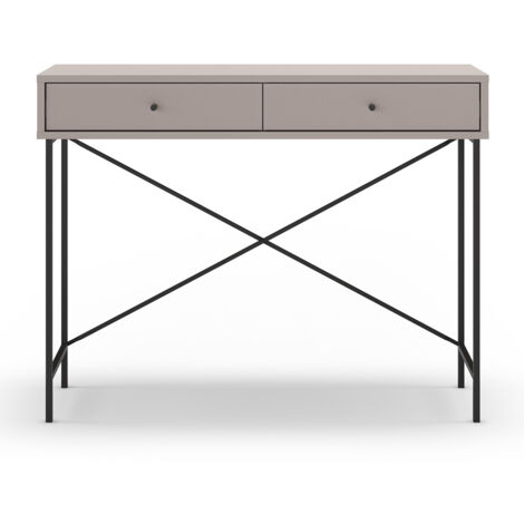 Meuble console, table de console avec 2 tiroirs aspect bois coloris Moka et pieds en métal noir - Longueur 110 x Profondeur 35 x Hauteur 85 cm