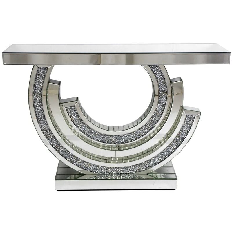 Homy France - Meuble Console tourbillon Miroir et Strass Luxury 120x35x80 cm