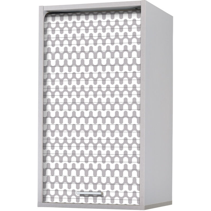Beaux Meubles Pas Chers - Meuble haut de cuisine à rideau 40 cm gris imprimé vague grise - COOK
