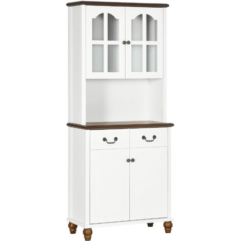Meuble cuisine buffet classique 2 tiroirs 2 compartiments, grand rangement salon salle à manger blanc marron foncé 76x38x182 cm