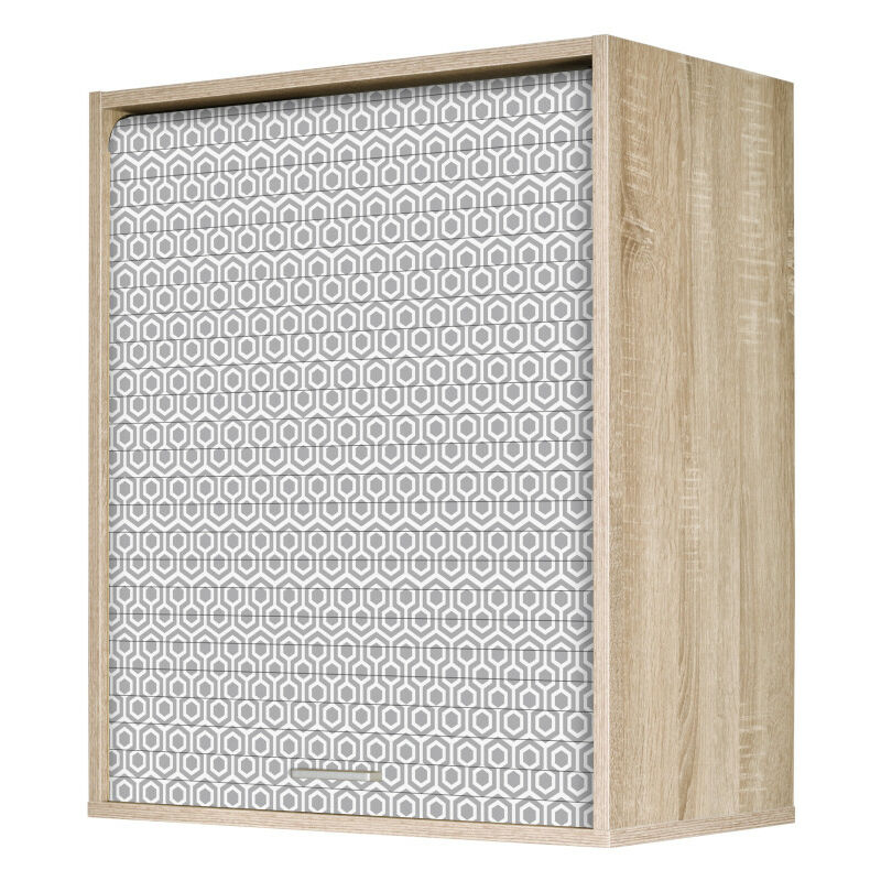 Beaux Meubles Pas Chers - Meuble Cuisine Chêne 60x72 Face Imprimée - Coloris Rideau: Hexagones Gris 521