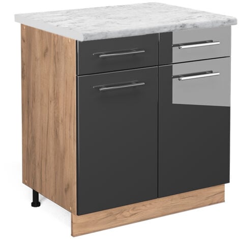 Meuble cuisine Fame-Line, Anthracite Haute brillance, 80 cm, PT Marbre, Vicco