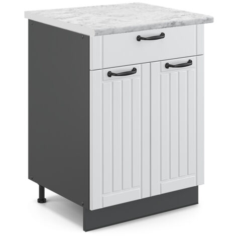 Meuble cuisine Fame-Line, Blanc campagne, 60 cm avec tiroir, PT Marbre, Vicco