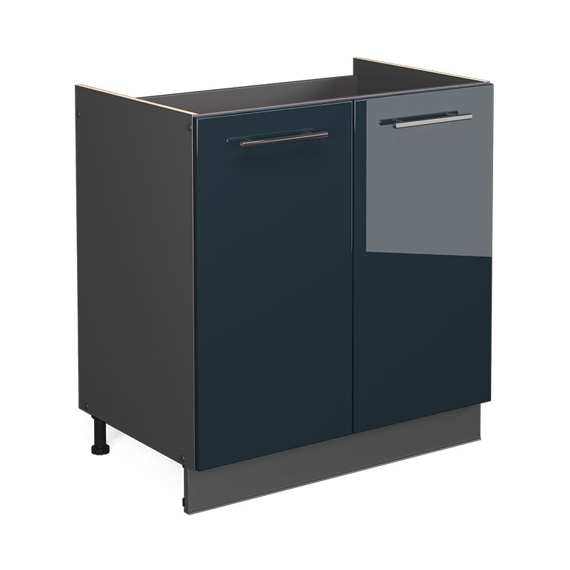 Meuble bas sous-évier Fame-Line, Bleu foncé brillant, 80 cm sans plan de travail Vicco