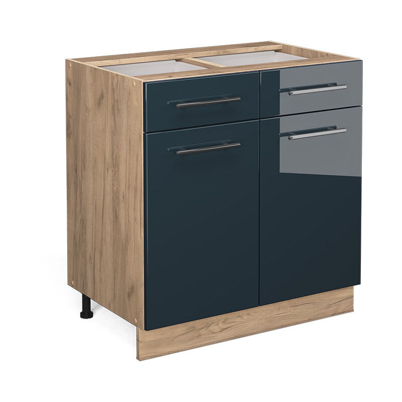 Meuble cuisine Fame-Line, Bleu foncé brillant, 80 cm sans plan de travail Vicco