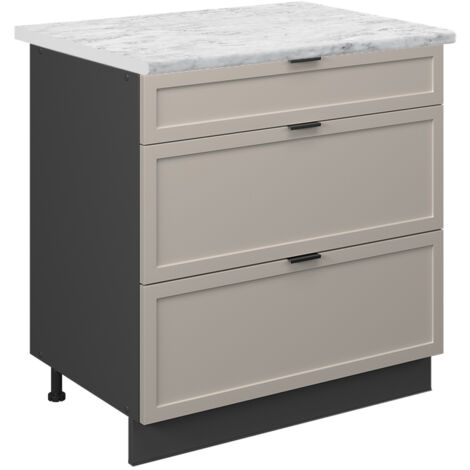 Meuble cuisine Fame-Line, GrisBeige, 80 cm avec 3 tiroirs, PT Marbre, Vicco