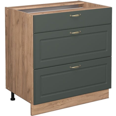 Meuble cuisine Fame-Line, Vert Or Campagne, 80 cm avec 3 tiroirs, sans plan de travail, Vicco