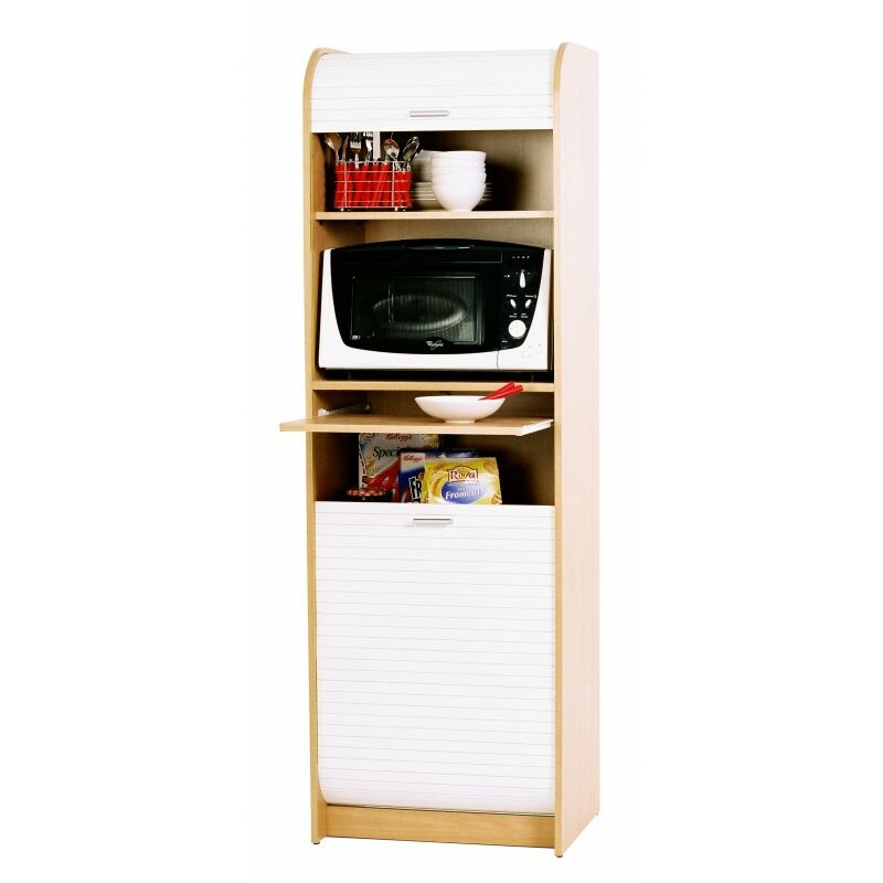 Meuble Colonne de Cuisine Hêtre et Blanc 6 Niches L 58.2 H 180.7 P 47 cm