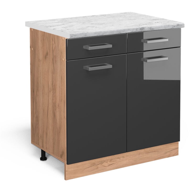Meuble cuisine R-Line, Anthracite Haute brillance, 80cm pt Marbre Vicco