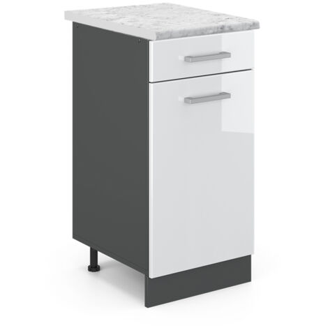 Meuble cuisine R-Line, Blanc Haute brillance, 40 cm PT Marbre, Vicco