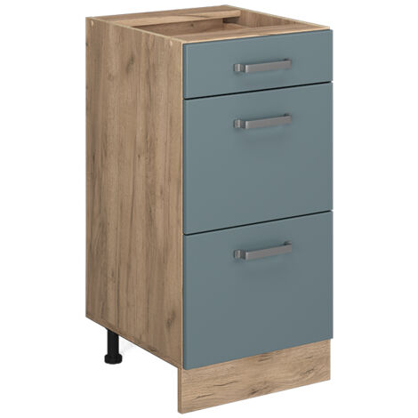 Meuble Bas Universel R-Line 60 Cm - Couleur Bleu-gris/blanc, Avec Grande Niche De Rangement - Sans Plan De Travail, Pieds Réglables