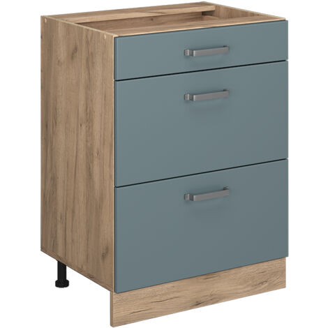 Vicco – Meuble bas de cuisine R-Line 60 cm – Bleu-gris – Tiroirs pratiques – Panneau de particules 16 mm – Revêtement mélamine – Dimensions 60x81.6x46 cm