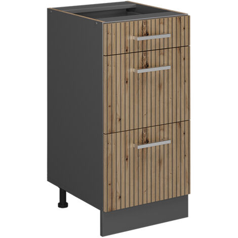 Meuble cuisine R-Line, Chêne Artisan, 40 cm avec tiroirs, sans plan de travail, Vicco