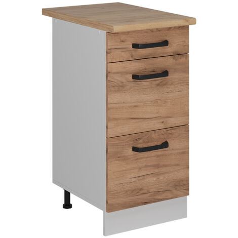 Meuble Sous Pente R-Line 140cm - Chêne Doré/Blanc, Pour Cuisine, Rangement Sous Toit, Avec Pieds Réglables - 3