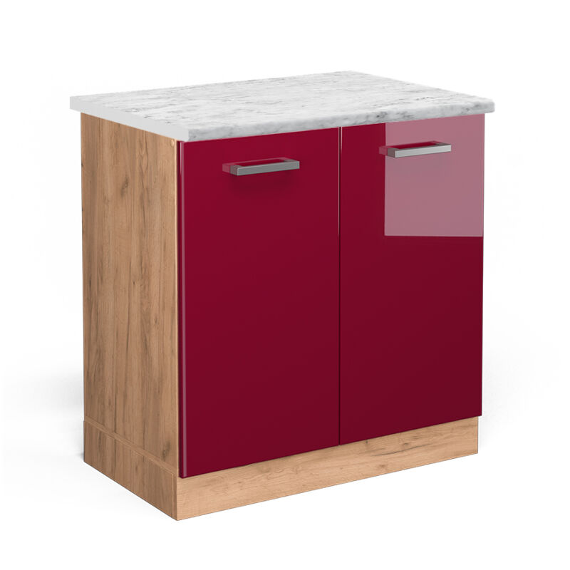 Meuble bas sous-évier R-Line, Rouge bordeaux Haute brillance, 80 cm pt Marbre Vicco