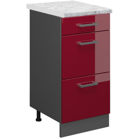 Meuble cuisine R-Line, Rouge brillant, 40cm PT Marbre, Vicco