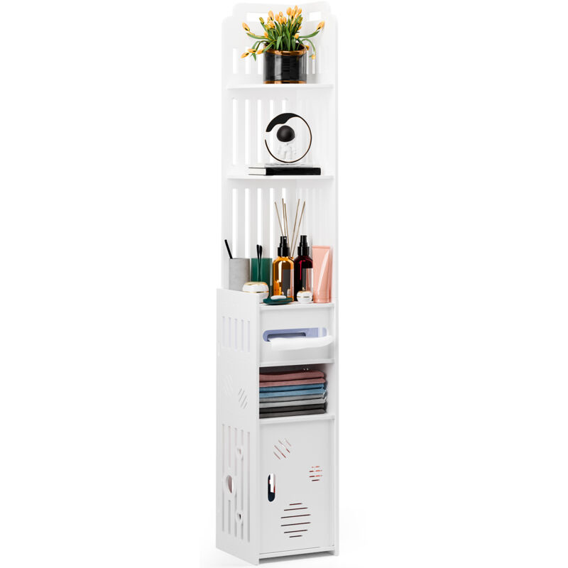 Flasidu – Colonne de salle de bain d'angle 20x19,5x120cm – Panneaux en bois et plastique – Style moderne avec 2 portes et étagères – Rangement