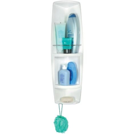 Meuble d'angle de douche d'angle mode'le Airone blanc 16x16x70 cm en polypropyle'ne avec trois e'tage'res