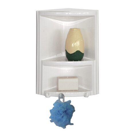 Meuble d'angle de douche d'angle mode'le Aretusa blanc hauteur 30 cm en ABS avec deux e'tage'res