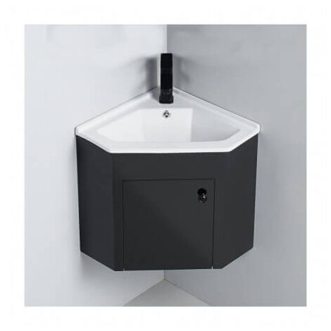 Meuble d'angle de salle de bain - Noir - Lave main Blanc - 42x42 cm - Dark