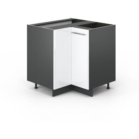 Vicco – Meuble d'angle Fame-Line blanc haute brillance 80,5 x 82 x 80,5 cm – Panneau de particules 16 mm – Charnières soft-closing