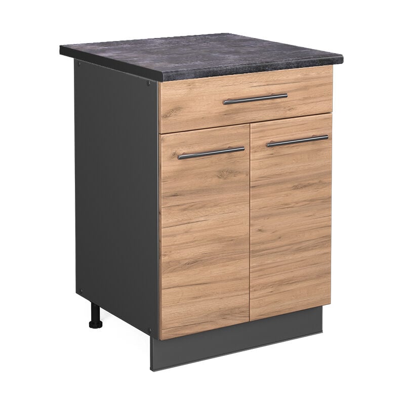 Vicco - Meuble cuisine Fame-Line, Chêne de force doré, 60 cm avec tiroir, pt Anthracite