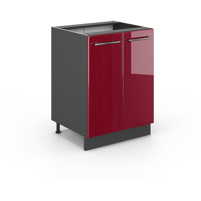 Meuble bas de cuisine Fame-Line, Rouge bordeaux Haute brillance, 60 cm sans plan de travail Vicco
