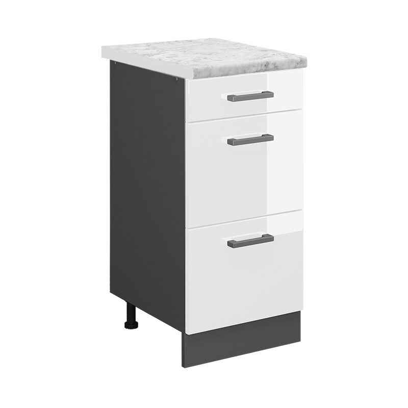 Vicco - Meuble cuisine R-Line, Blanc Haute brillance, 40cm pt Marbre